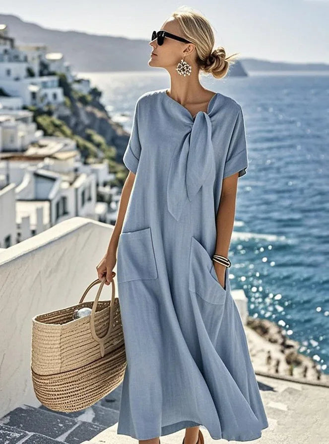 Elara | Bow-Neck Maxi Dress with Pockets