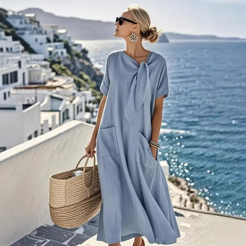 Elara | Bow-Neck Maxi Dress with Pockets