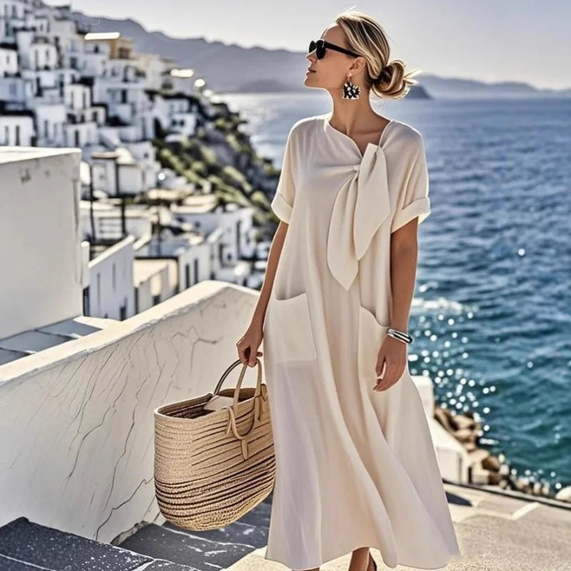 Elara | Bow-Neck Maxi Dress with Pockets