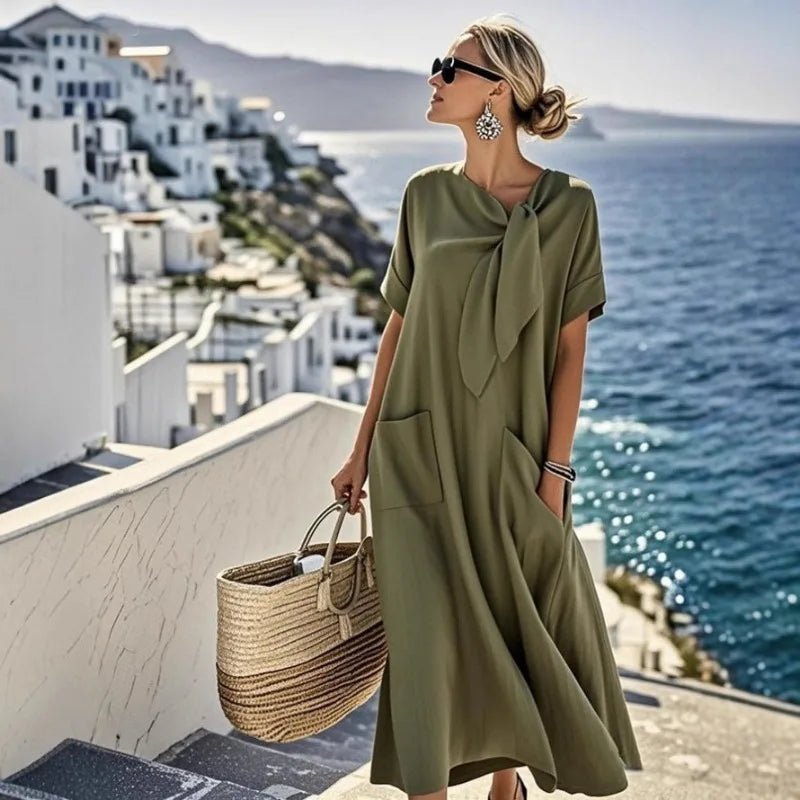 Elara | Bow-Neck Maxi Dress with Pockets